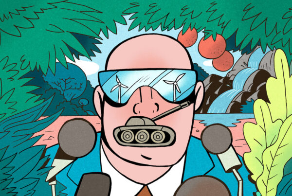 Illustration by Othman Selmi | www.behance.net/othmanselmi Originally published by the Transnational Institute in the "Dismantling Green Colonialism" dossier: https://www.tni.org/en/dossier/dismantling-green-colonialism Republished with artist's permissionns