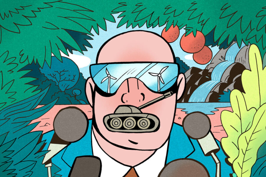 Illustration by Othman Selmi | www.behance.net/othmanselmi Originally published by the Transnational Institute in the "Dismantling Green Colonialism" dossier: https://www.tni.org/en/dossier/dismantling-green-colonialism Republished with artist's permissionns